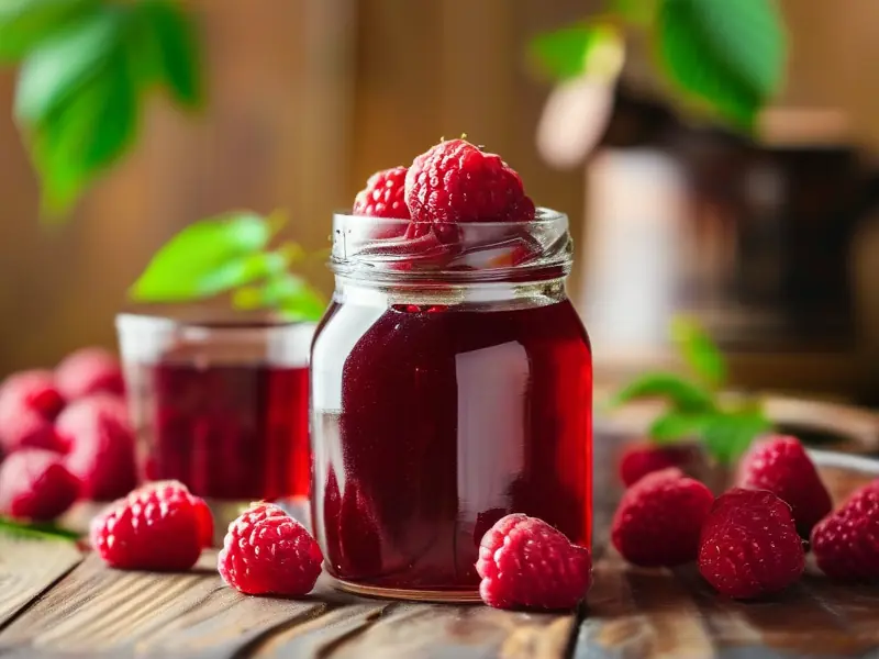 新鲜树莓与自制树莓酒成品展示