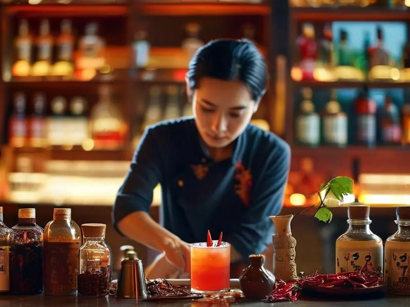 四川调酒师现场演示特色调酒过程