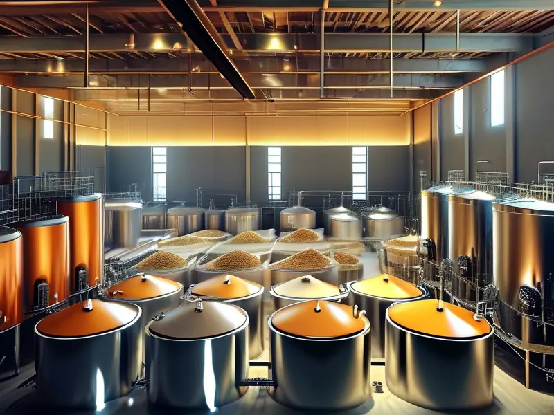 粮食酿造白酒与工业酒精生产工艺对比示意图