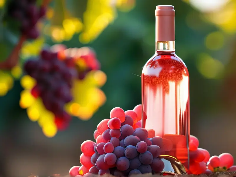 桃红葡萄酒成品与原料展示图