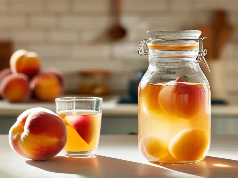 家庭自制桃子酒原料与发酵过程实拍图