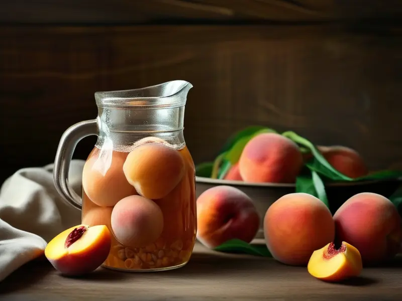 家庭自制桃子酒的原料和工具展示