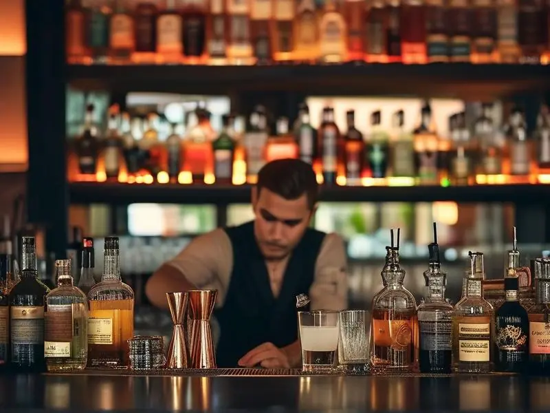 专业调酒师在酒吧调制鸡尾酒