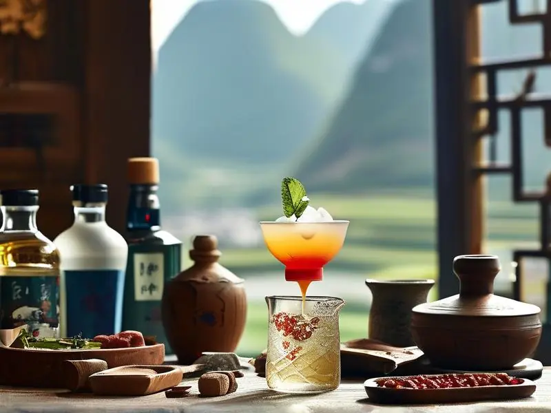 贵州调酒师在传统酒坊中调制特色鸡尾酒