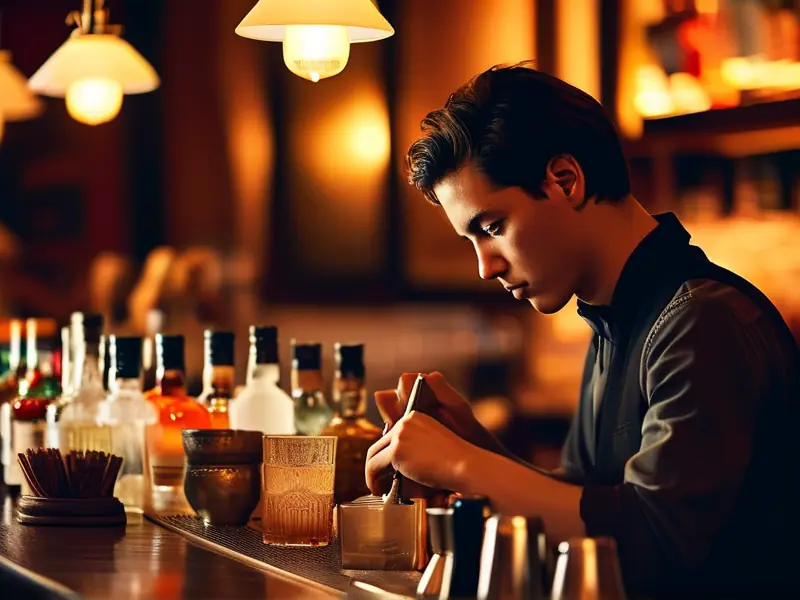 专业调酒师在酒吧调制鸡尾酒