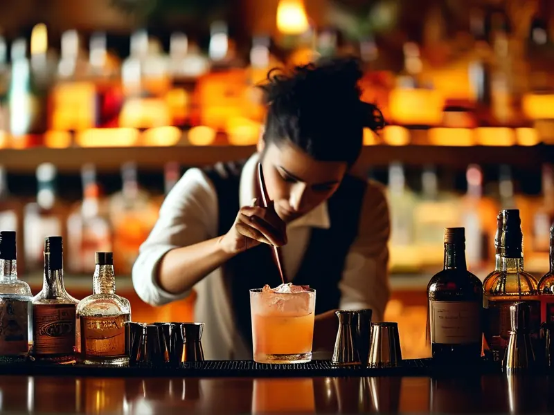 专业调酒师在酒吧调制鸡尾酒