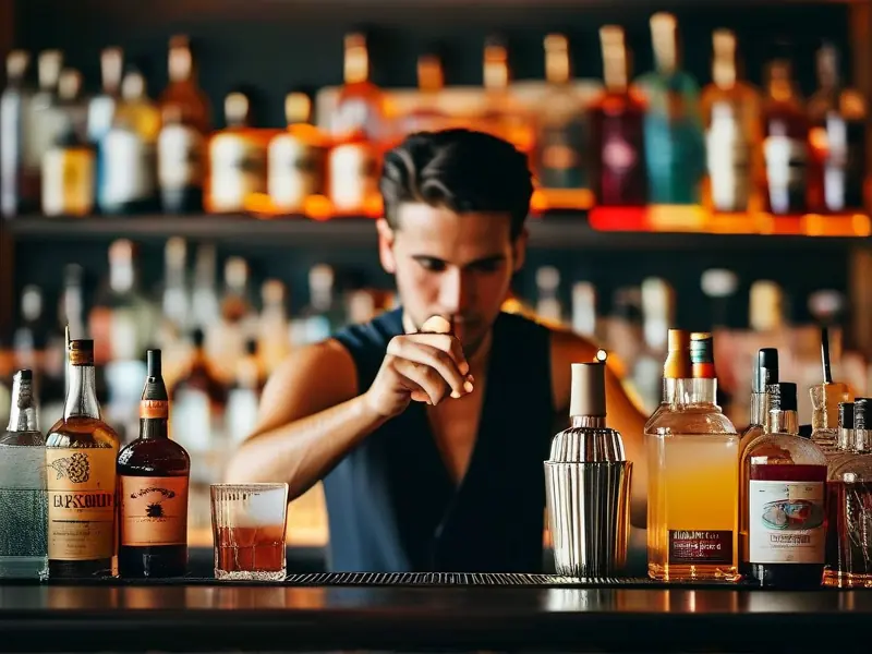 专业调酒师在调酒培训公司现场教学