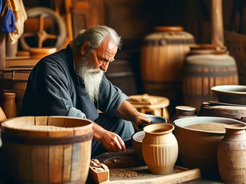 老酿酒师手工制作土酒曲的过程