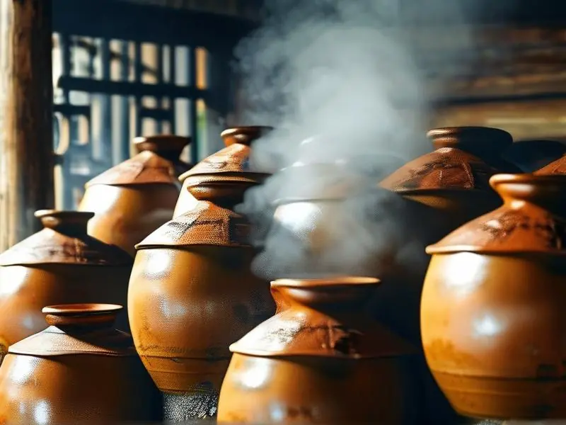 传统土灶蒸馏土烧白酒实景图