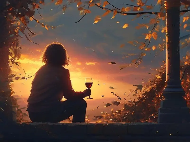 独饮晚风做酒的浪漫场景