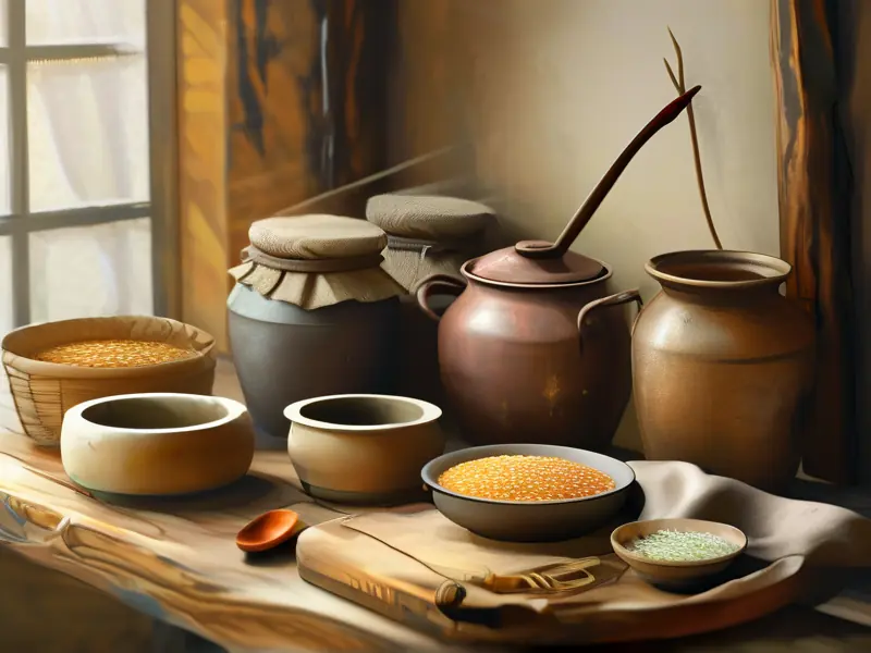 五谷杂粮酿酒原料与工具展示