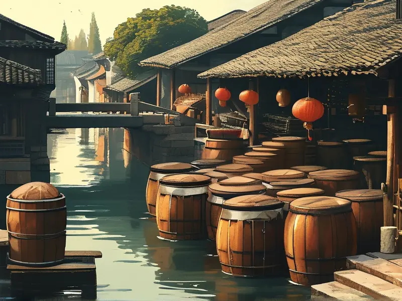 乌镇酿酒作坊的传统酿酒场景
