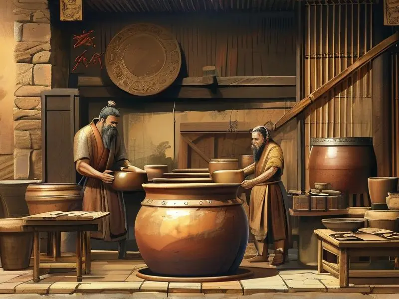 西周时期酿酒工匠进行发酵工序场景复原图