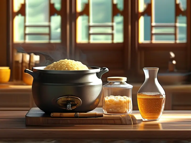 传统小米酒制作过程：蒸煮小米和发酵罐