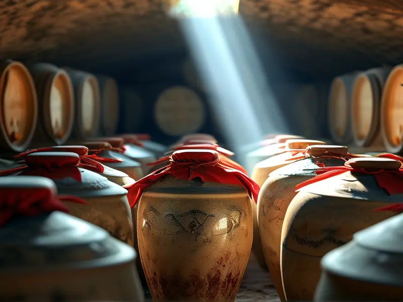 传统陶坛陈酿白酒实景图