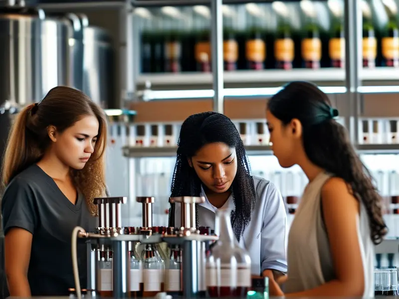 学生在酿酒技术学校实验室学习实践操作