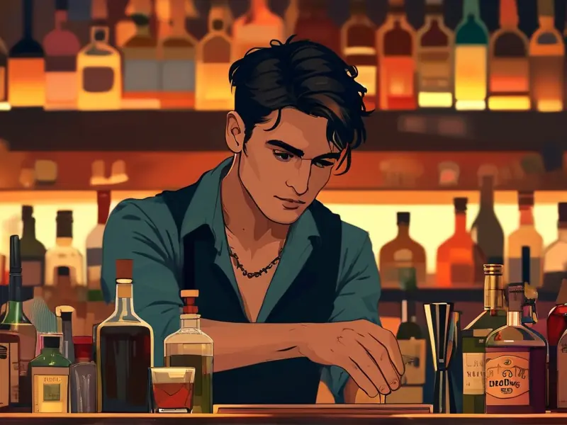 专业调酒师在吧台调制鸡尾酒