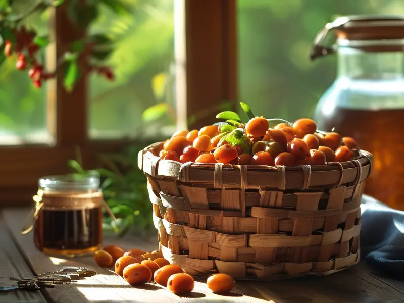 新鲜野生酸枣与酿酒工具准备制作酸枣酒