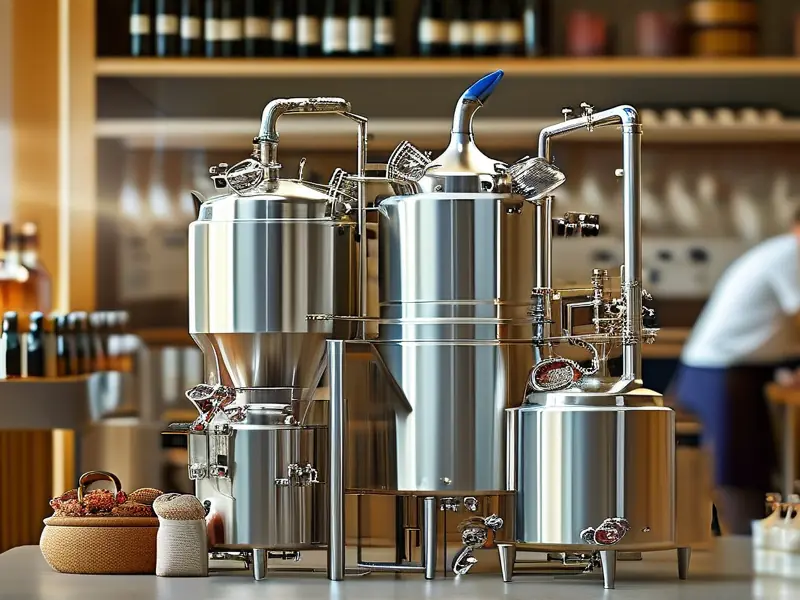 一整套不锈钢酿酒设备展示及操作场景