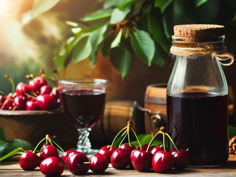 新鲜樱桃与自制樱桃酒展示