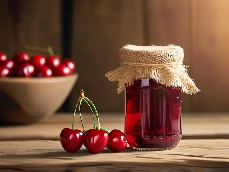 新鲜樱桃与自制樱桃酒的对比展示