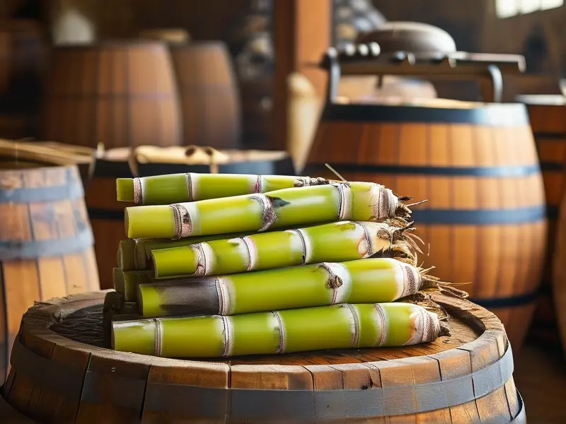 甘蔗酿酒作坊中的甘蔗压榨过程