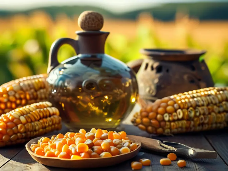 玉米酿酒原料与成品酒展示
