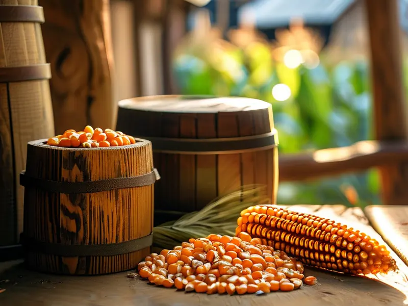 传统玉米酿酒原料与工具实拍图
