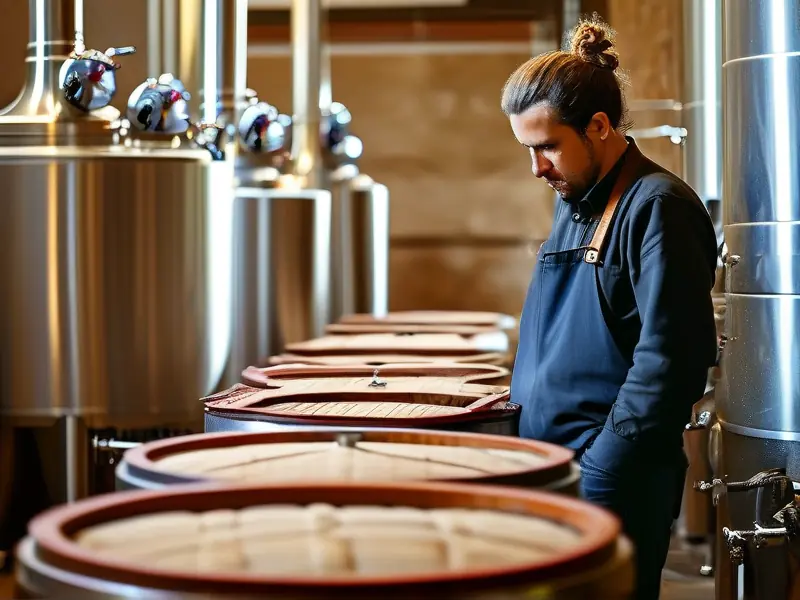 酿酒师检查烧酒发酵过程