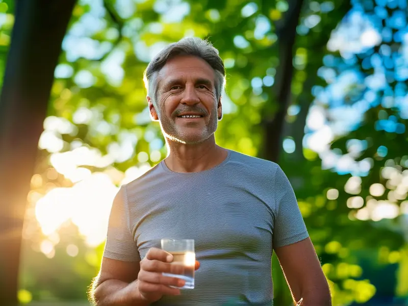 中年人成功戒酒后在公园享受健康生活