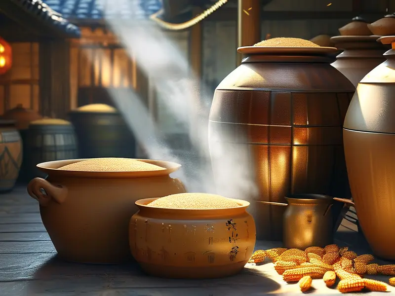 传统玉米酒酿造过程实拍图