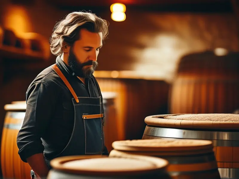 酿酒师检查酒醅发酵情况