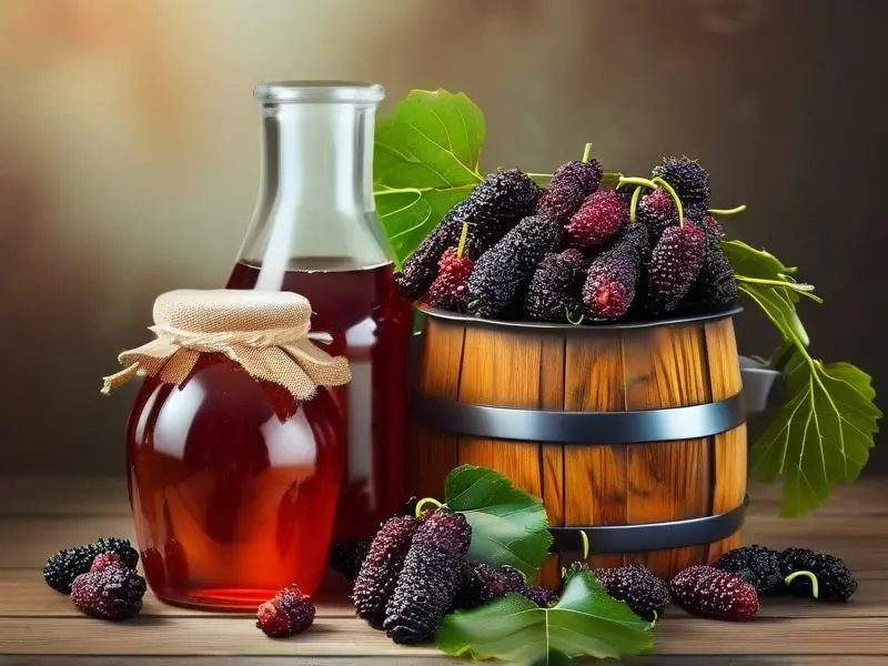 家庭自制桑葚酒的原料和工具展示