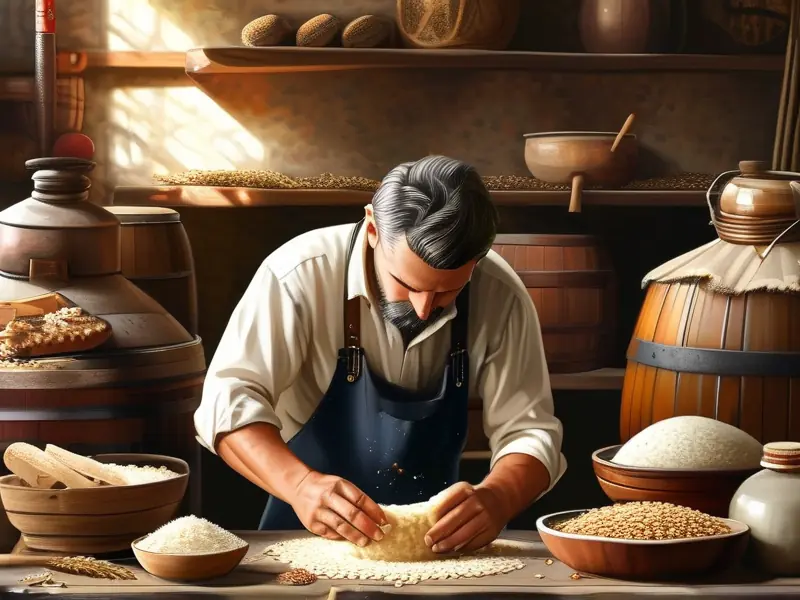 酿酒师制作酒饼的过程
