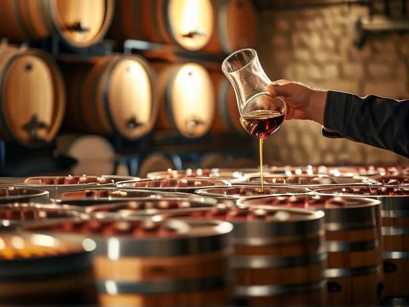 酿酒师检查蒸馏酒液过程