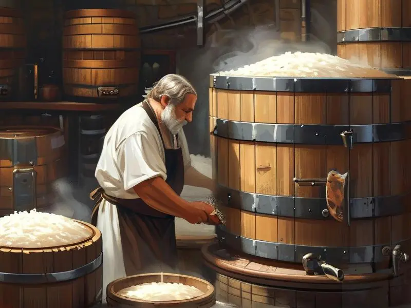 蒸米酒的制作过程：蒸煮米饭准备发酵