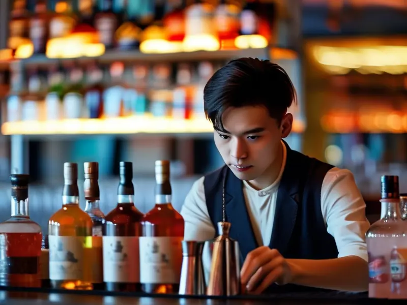 郑州调酒师在专业酒吧调制鸡尾酒