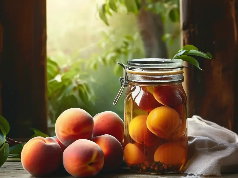 家庭自制桃子酒的原料和发酵过程展示