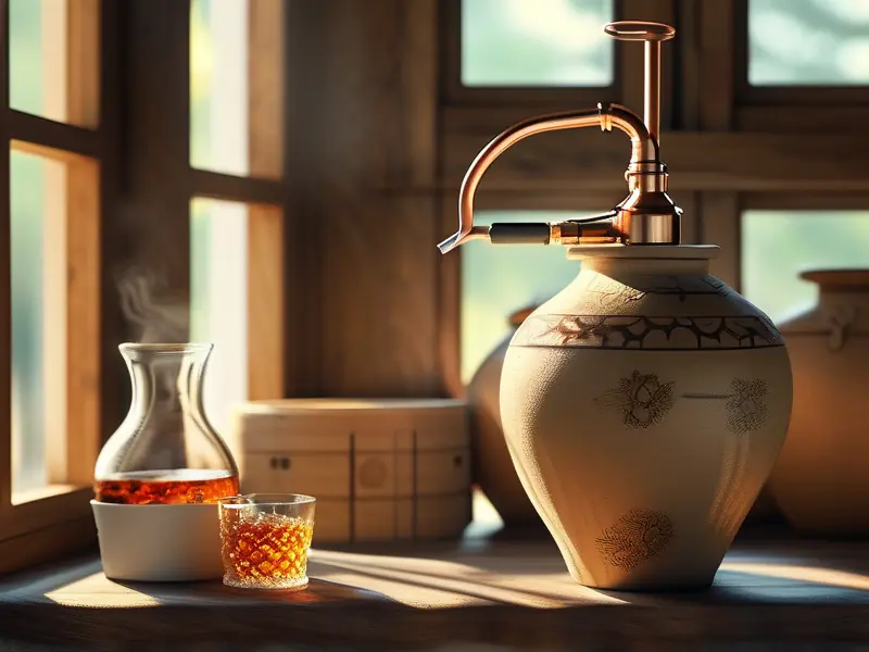 传统米酒发酵与蒸馏过程实景图片