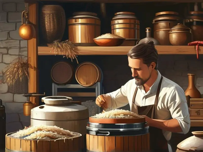 酿酒师制作米酒的蒸煮步骤