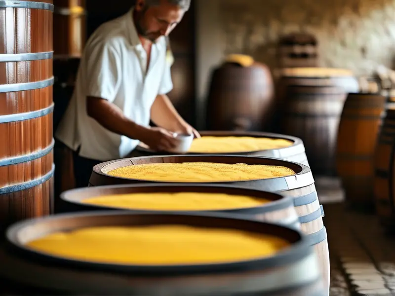 酿酒师检查黄酒发酵过程