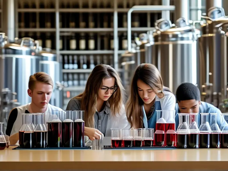 酿酒专业学生在实验室实践操作