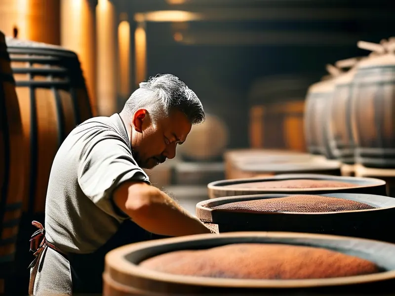 酿酒师检查酱香白酒发酵过程