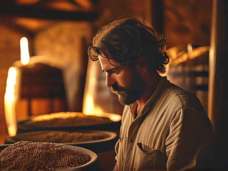 酿酒师检查高粱发酵过程