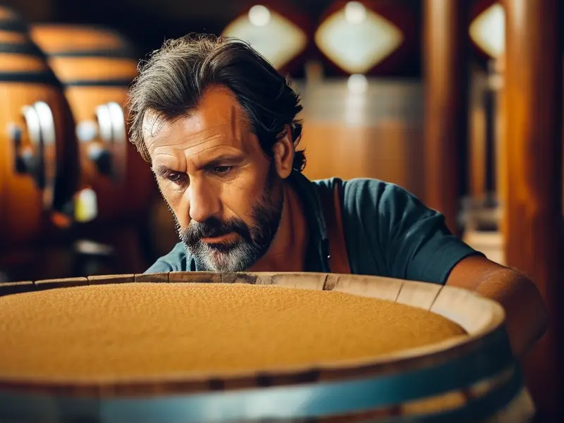 酿酒师检查酒醅发酵情况