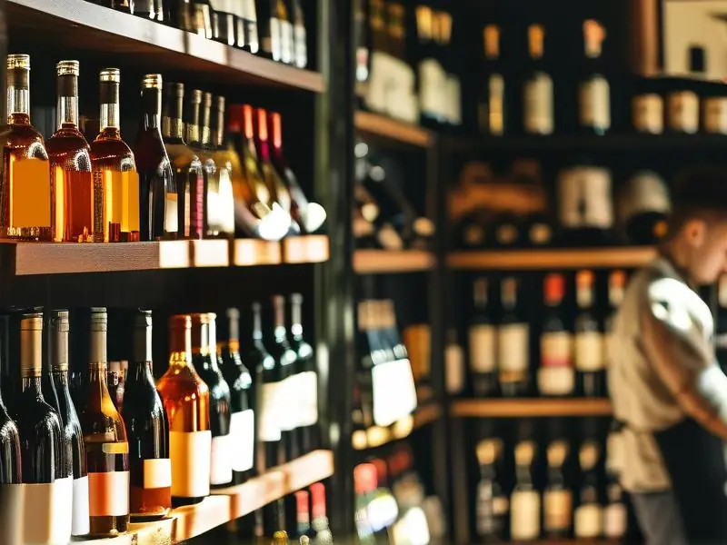 创业者经营酒类专卖店的实景照片