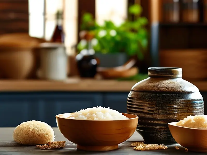 家酿米酒成品与原料展示