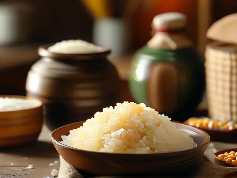 香甜米酒与酒曲特写