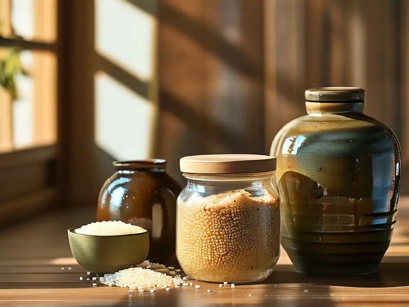 三种不同材质的米酒发酵容器对比展示