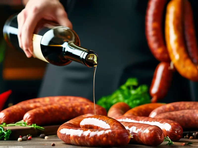 厨师在制作香肠时添加白酒